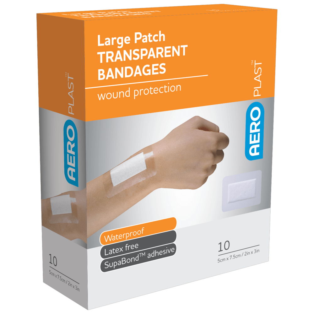 Large Patch Transparent Bandage 7.5cm x 5cm - BOX - 10 - Dynamic First Aid