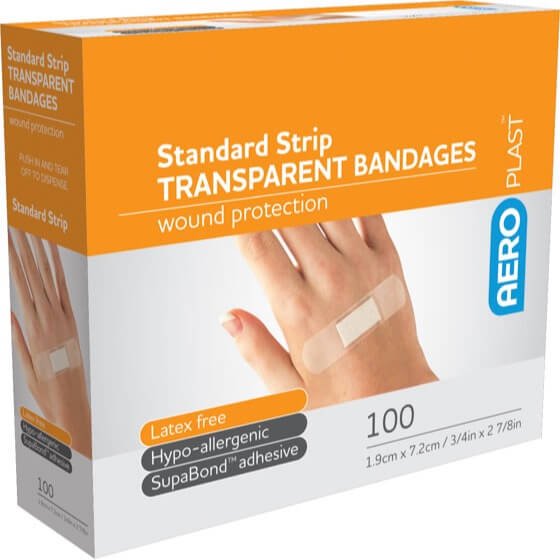 Standard Strip Transparent 7.2cm x 1.9cm - PACK - 100 - Dynamic First Aid