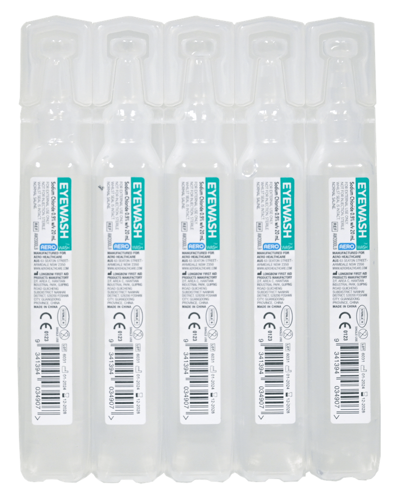AEROWASH Sodium Chloride Eyewash Ampoule 20ml - PACK OF 5 - Dynamic First Aid