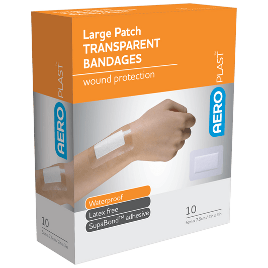 Large Patch Transparent Bandage 7.5cm x 5cm - BOX - 10 - Dynamic First Aid