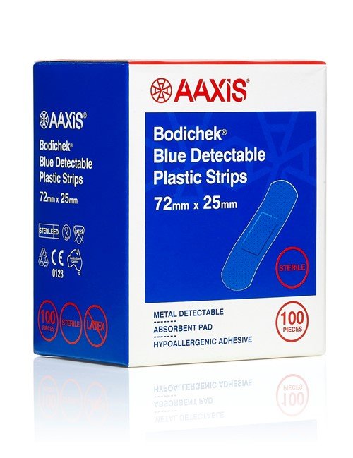 Extra Wide Strip Metal Detectable 7.2cm x 2.5cm - PACK - 100 - Blue - Dynamic First Aid