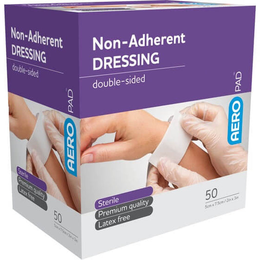 Non Adherent Dressing Pad 7.5cm x 5cm - PACK - 50 - Dynamic First Aid