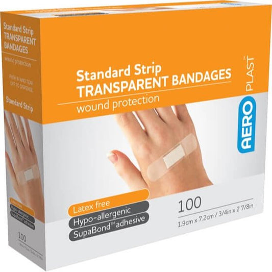 Standard Strip Transparent 7.2cm x 1.9cm - PACK - 100 - Dynamic First Aid