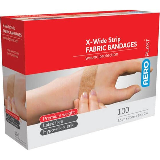 X - Wide Strip Fabric Bandages 7.5cm x 2.5cm - PACK - 100 - Dynamic First Aid